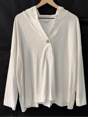 J. Jill White Cotton Stretch Lightweight Hoodie Top Dolman Sleeve XL Petite